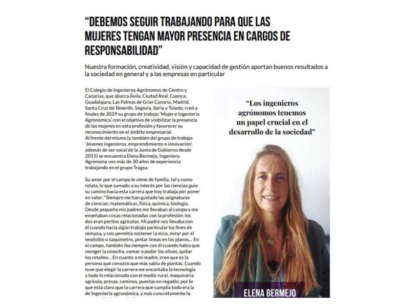 Elena Bermejo, coordinadora del grupo de trabajo “Mujer en Ingeniería Agronómica” en la revista Alimentaria.