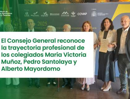 El Consejo General reconoce la trayectoria profesional de los colegiados María Victoria Muñoz, Pedro Santolaya y Alberto Mayordomo